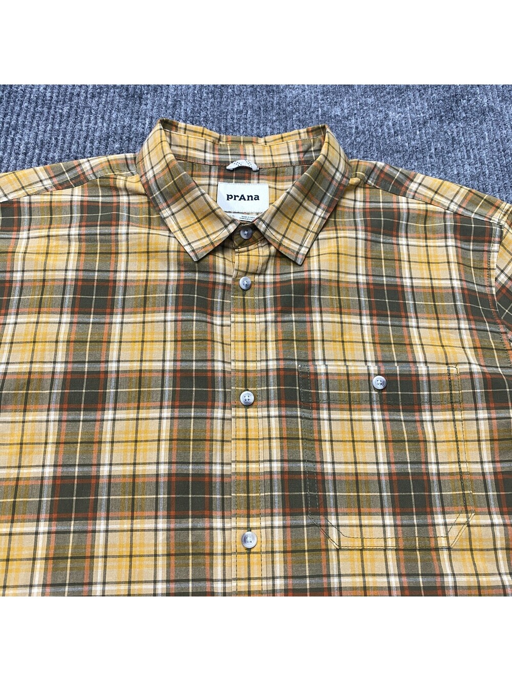 prAna Shirt Mens XL Plaid Organic Cotton Polyester Blend Short Sleeve Button Up